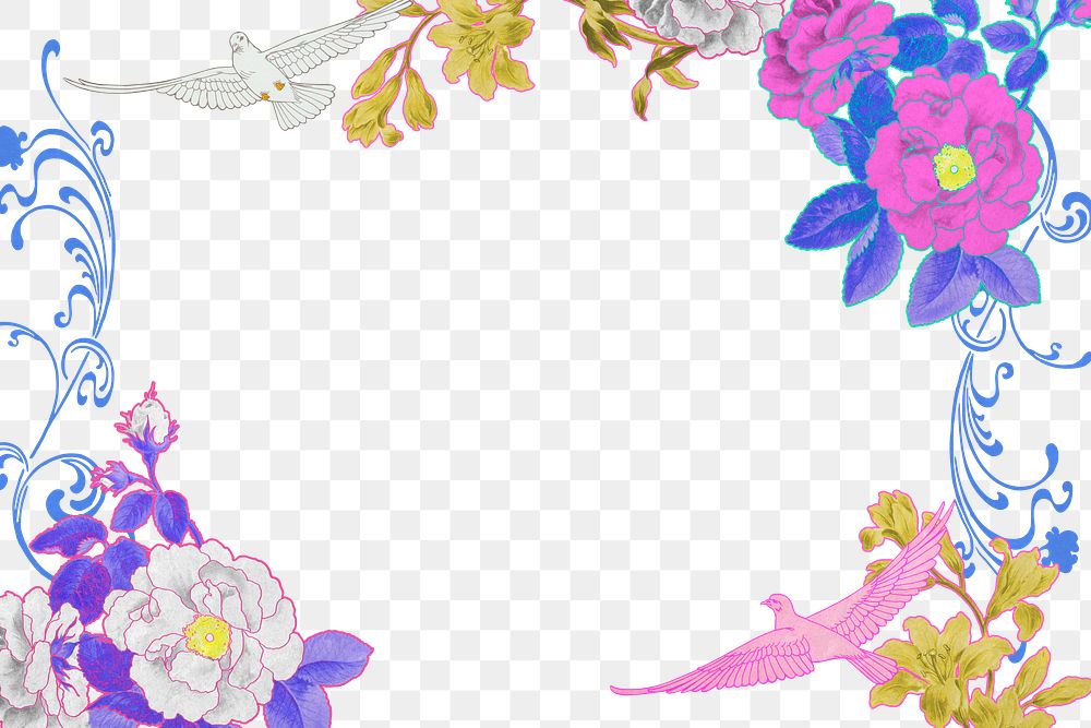 Spring floral png frame, vintage design, transparent background, remixed by rawpixel