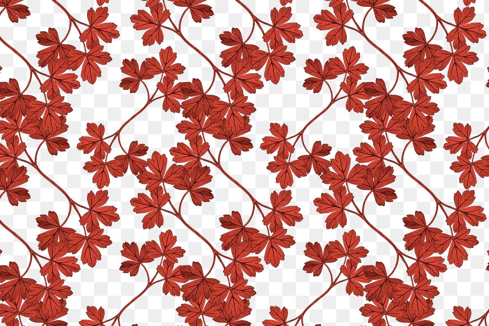 PNG red columbine leaf pattern sticker, transparent background, remixed by rawpixel