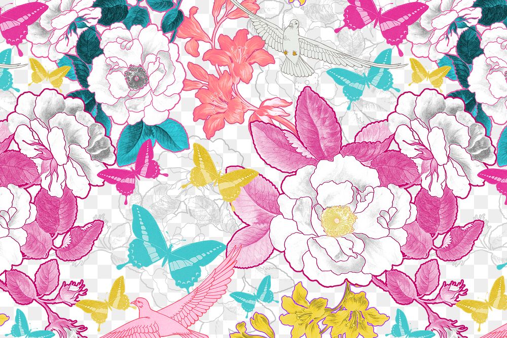 Floral pattern png colorful botanical sticker, transparent background, remixed by rawpixel