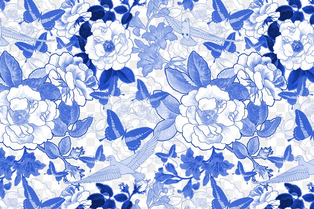 PNG blue rose pattern sticker, transparent background, remixed by rawpixel
