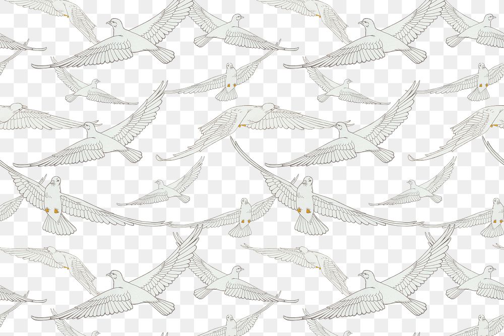 Dove pattern png white bird sticker, transparent background, remixed by rawpixel