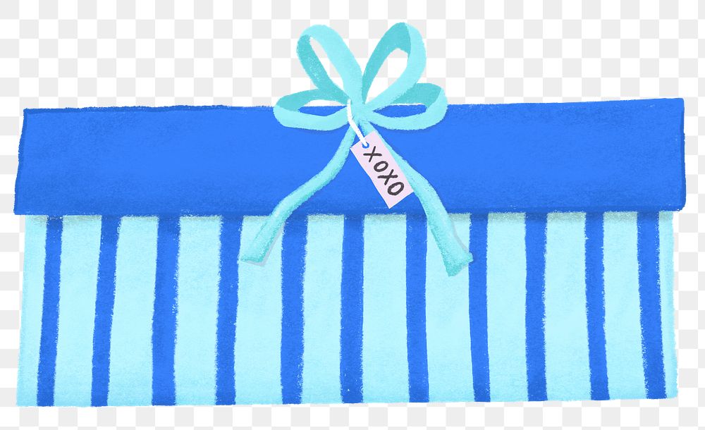 Blue birthday png gift box sticker, cute illustration, transparent background