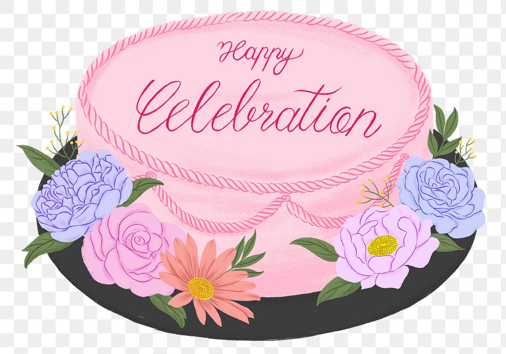 Happy celebration cake png sticker, dessert illustration, transparent background