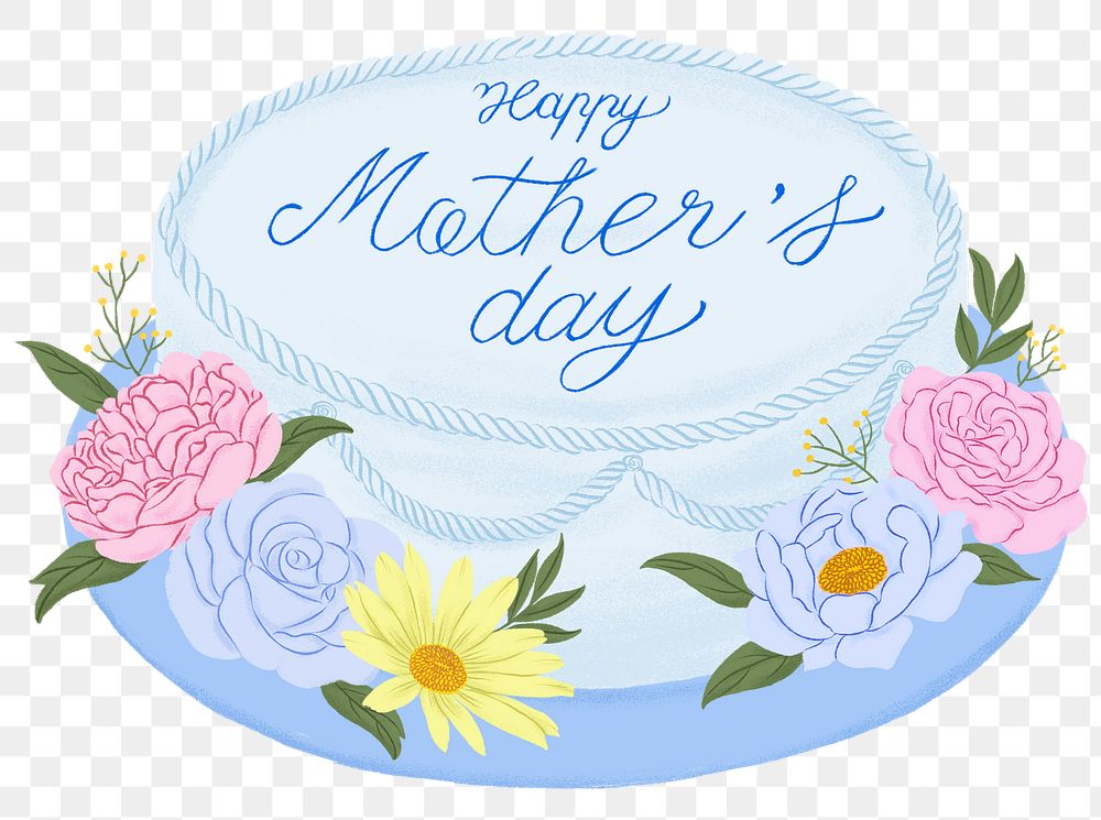 Mother's day cake png sticker, blue dessert illustration, transparent background