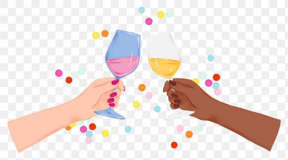 Clinking wine glasses png sticker, celebration drink, transparent background