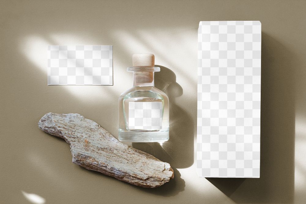 Perfume bottle label png mockup, transparent design