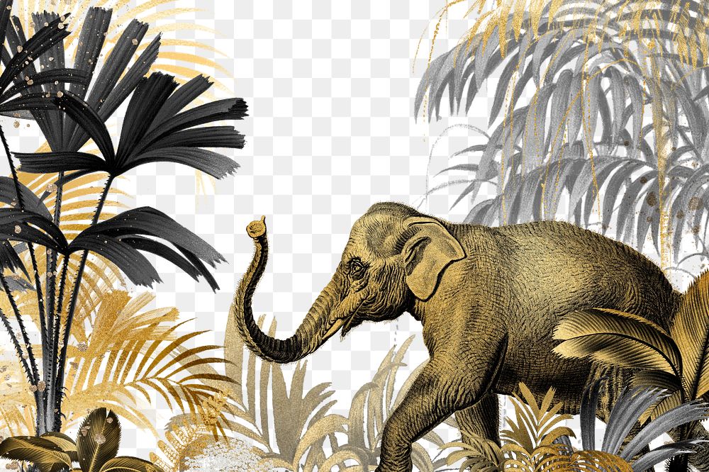 Wild elephant png gold, transparent background
