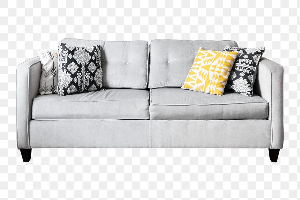 Gray couch png, transparent background