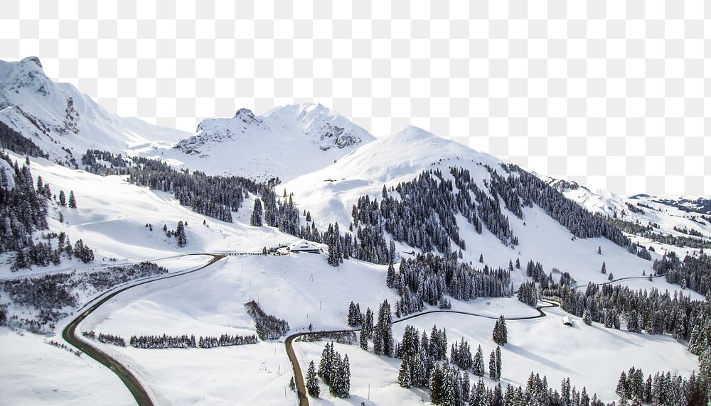 Winter forest png border, mountains isolated image, transparent background