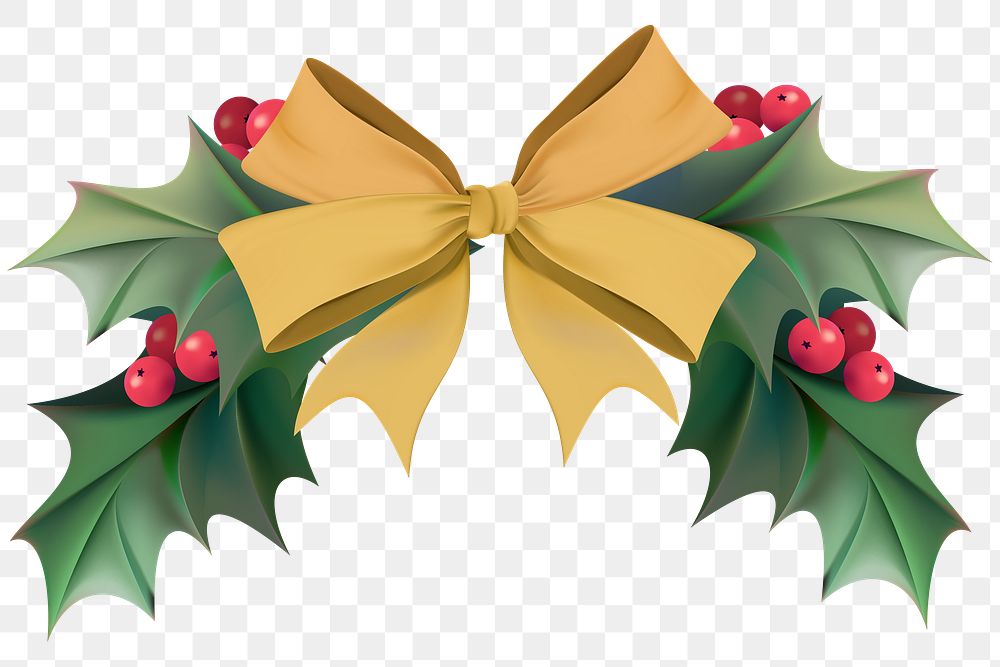 Christmas ribbon png holly berry sticker, transparent background