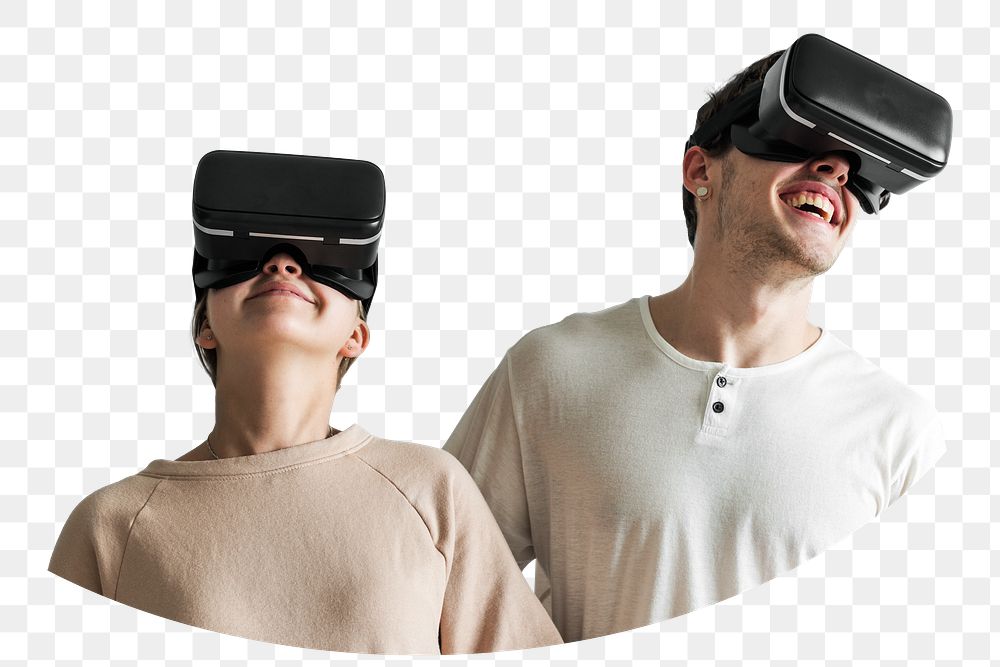 Couple wearing png VR glasses sticker, transparent background