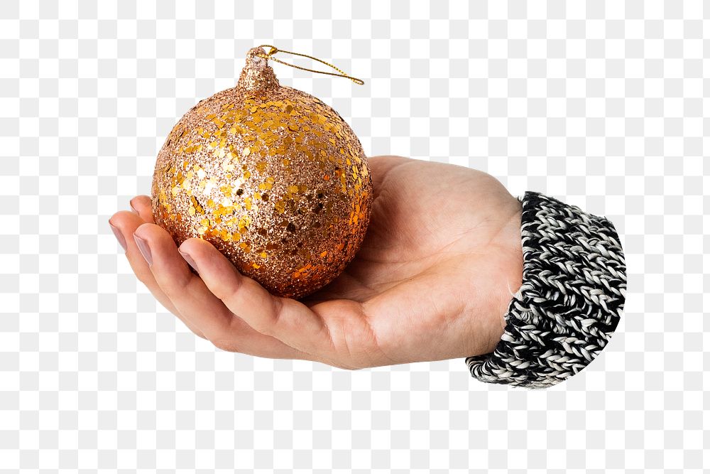 Gold Christmas bauble png sticker, transparent background