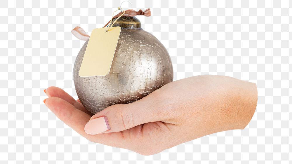 Hand presenting bauble png sticker, transparent background