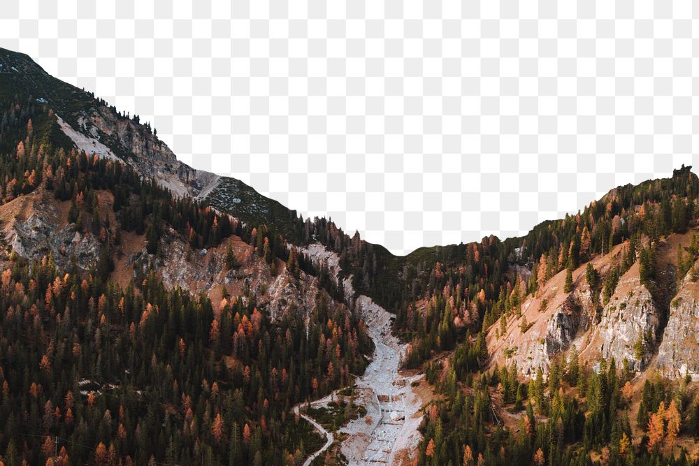 PNG autumn mountain forest border, transparent background