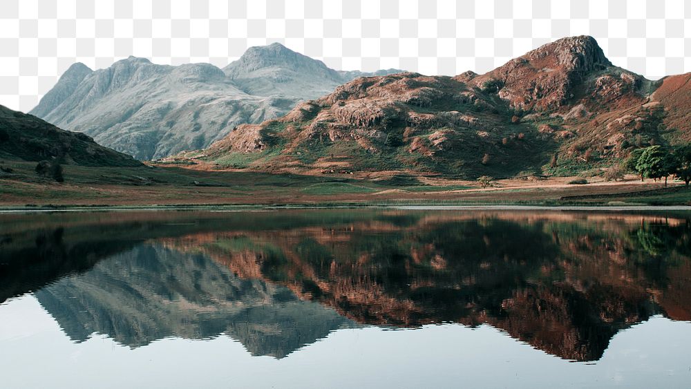 PNG aesthetic lake landscape border, transparent background