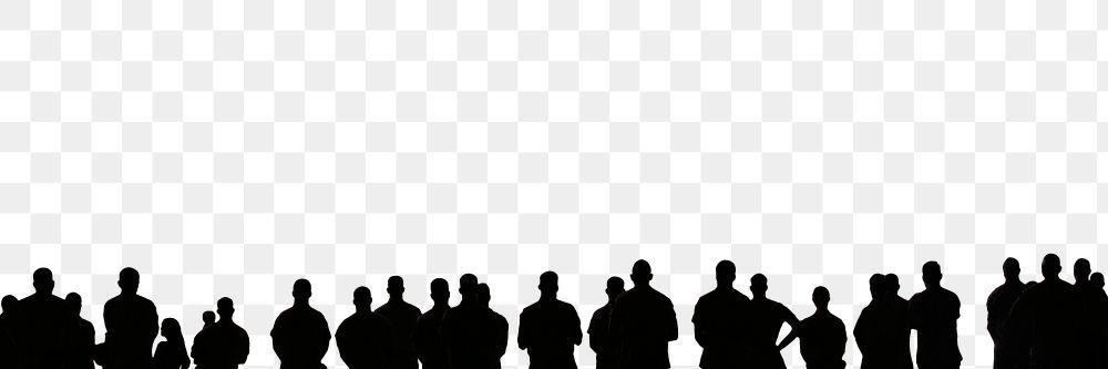 Crowd silhouette png border, transparent background