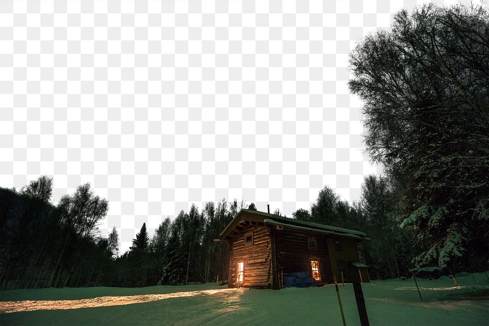 PNG forest cabin border, transparent background