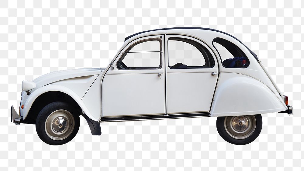White classic car png sticker, transparent background