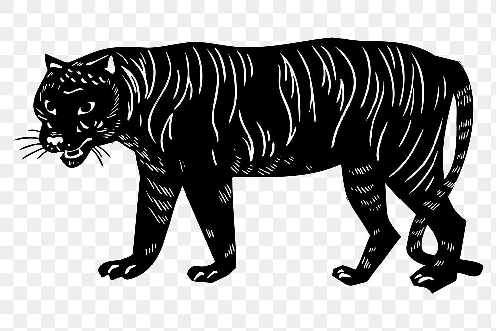 Black tiger png illustration sticker, animal on transparent background