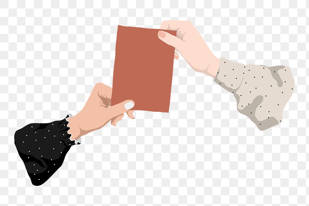 Png hands holding card sticker, vector illustration transparent background