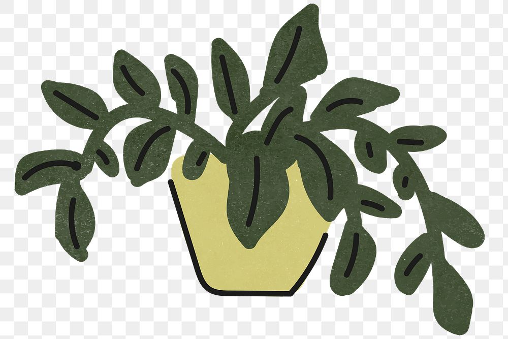 Png potted houseplant doodle sticker, transparent background