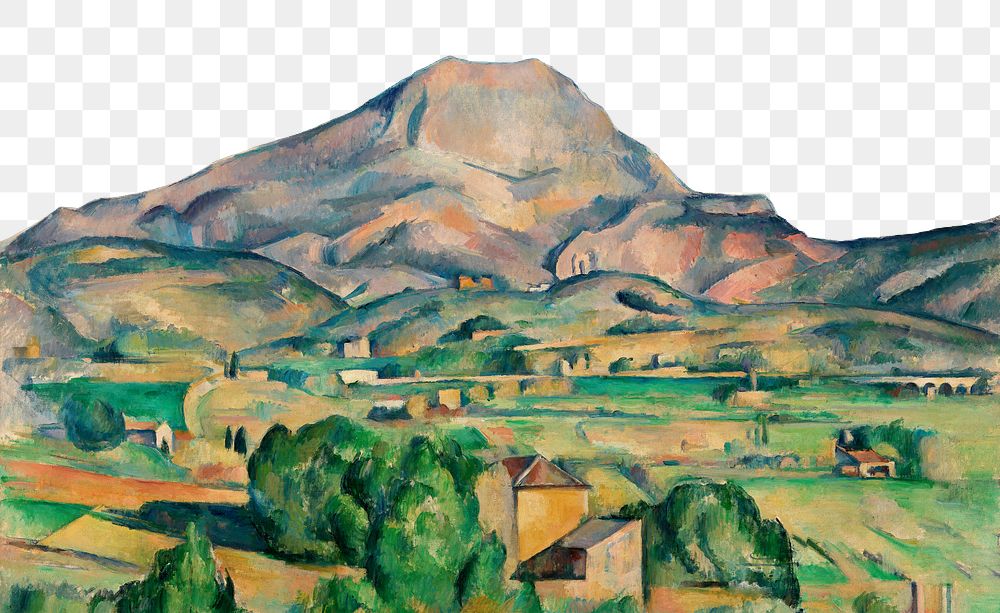 Png Cezanne&rsquo;s Mont Sainte-Victoire border, post-impressionist landscape painting, transparent background.  Remixed by…