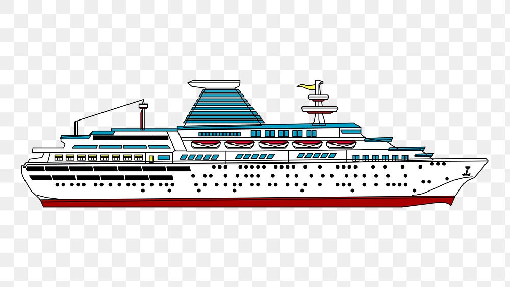 Cruise ship  png clipart illustration, transparent background. Free public domain CC0 image.