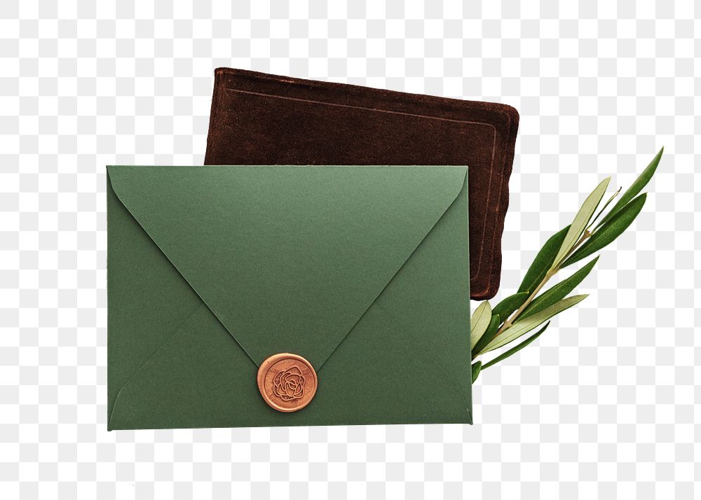 Green greeting envelope png sticker isolated image, transparent background