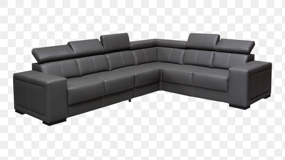 Black sofa png furniture sticker, transparent background