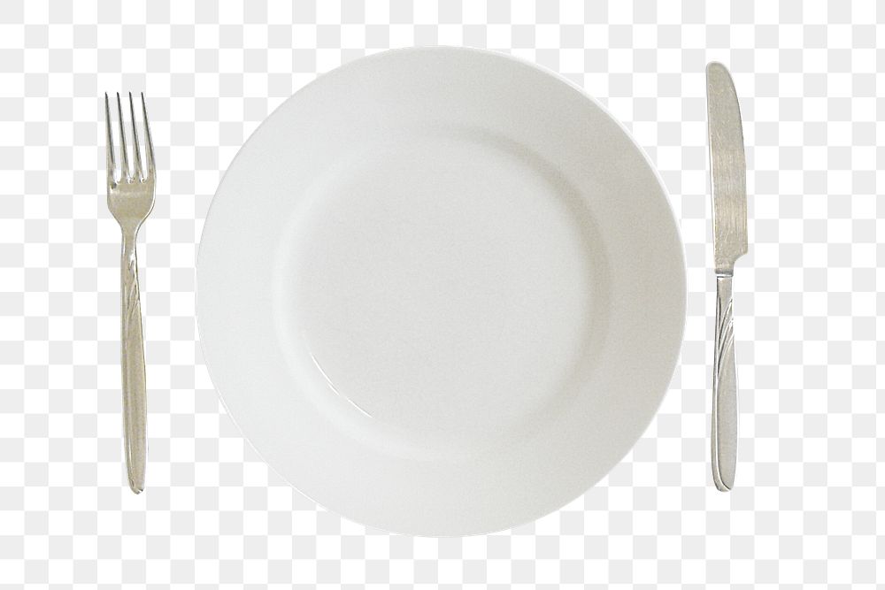 Plate and cutlery png sticker, transparent background