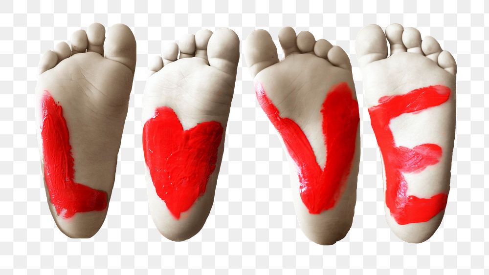 Love painted on children's feet png sticker, transparent background