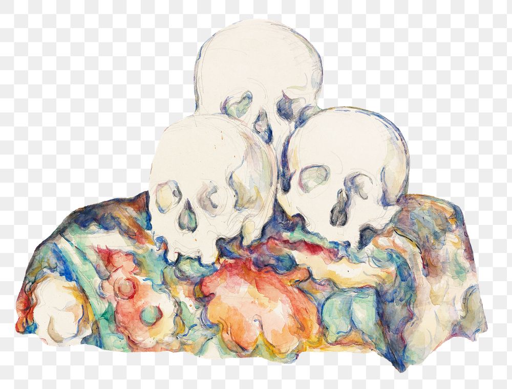 Png Cezanne&rsquo;s Three Skulls sticker, still life painting, transparent background.  Remixed by rawpixel.