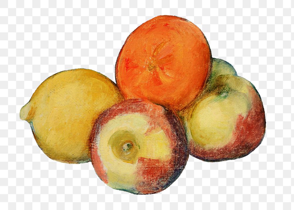 Png Cezanne&rsquo;s Apples sticker, still life painting, transparent background.  Remixed by rawpixel.