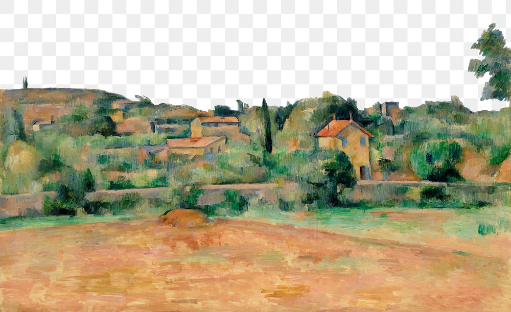 Png Cezanne&rsquo;s  Bellevue Plain border, post-impressionist landscape painting, transparent background.  Remixed by…
