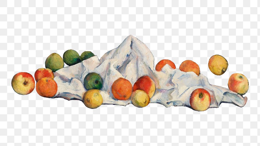 Png Cezanne’s fruits sticker, still life painting, transparent background.  Remixed by rawpixel.