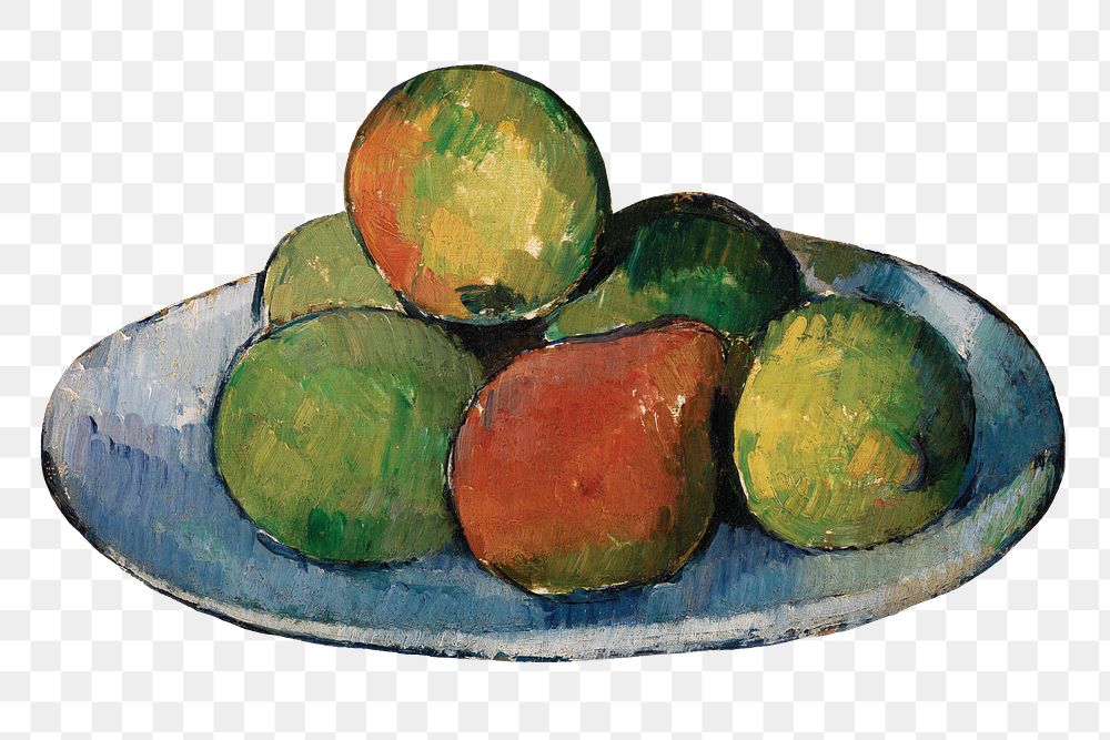 Png Cezanne’s Plate of Fruit sticker, still life painting, transparent background.  Remixed by rawpixel.