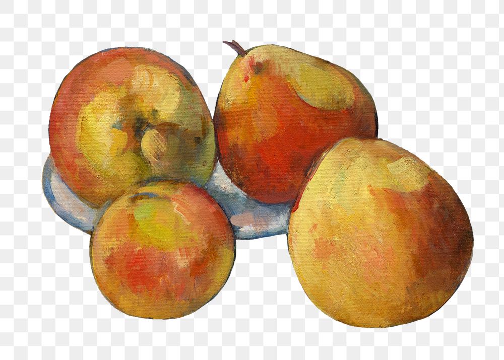 Png Cezanne&rsquo;s Apples  sticker, still life painting, transparent background.  Remixed by rawpixel.