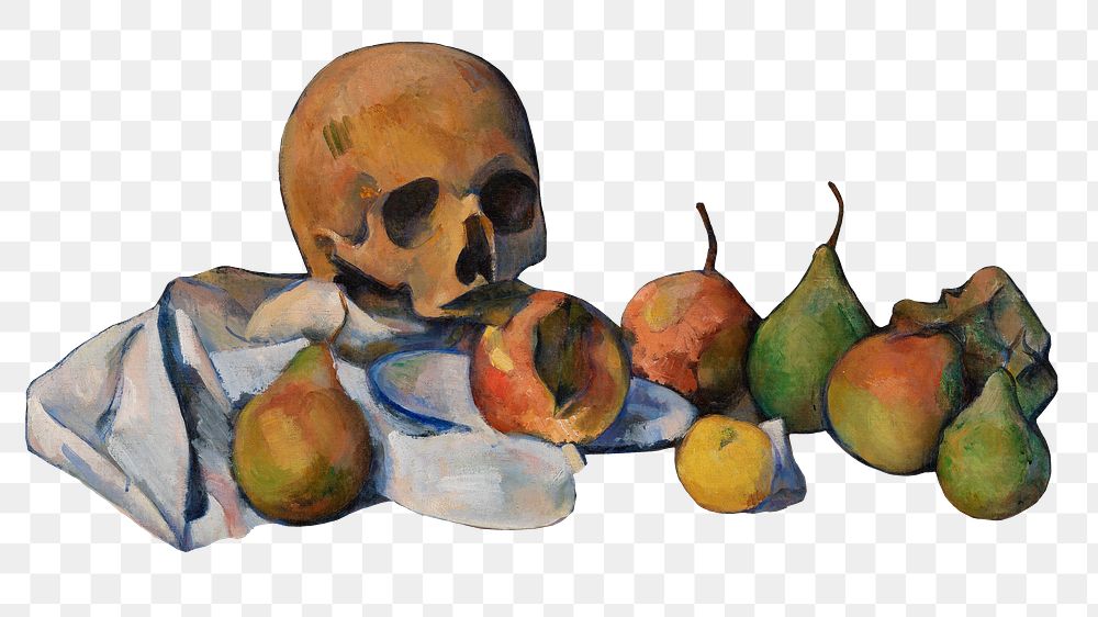 Png Cezanne&rsquo;s  Skull sticker, still life painting, transparent background.  Remixed by rawpixel.
