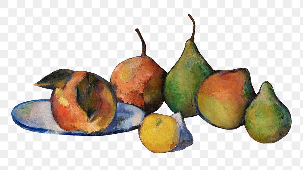 Png Cezanne’s fruits sticker, still life painting, transparent background.  Remixed by rawpixel.