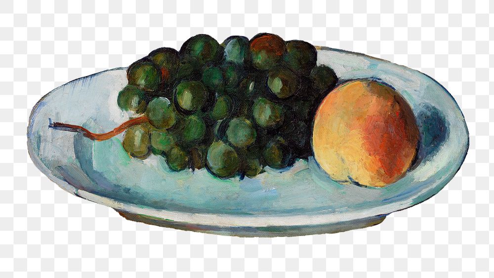 Png Cezanne&rsquo;s Grapes and Peach  sticker, still life painting, transparent background.  Remixed by rawpixel.