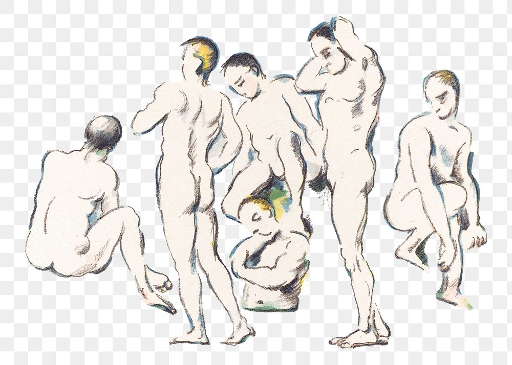  Png Cezanne’s Bathers sticker, post-impressionist portrait painting, transparent background.  Remixed by rawpixel.