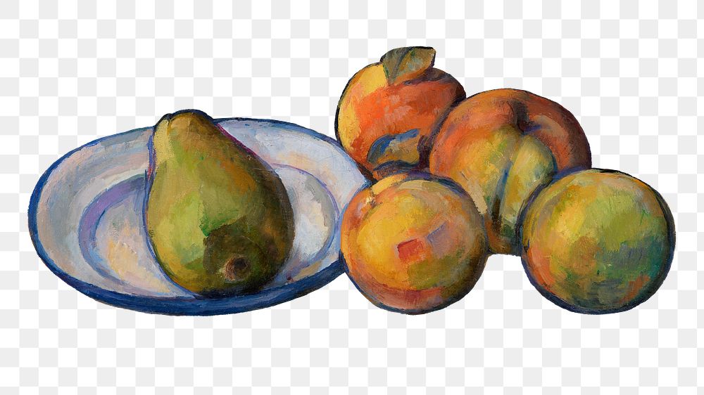 Png Cezanne’s Large Pear sticker, still life painting, transparent background.  Remixed by rawpixel.