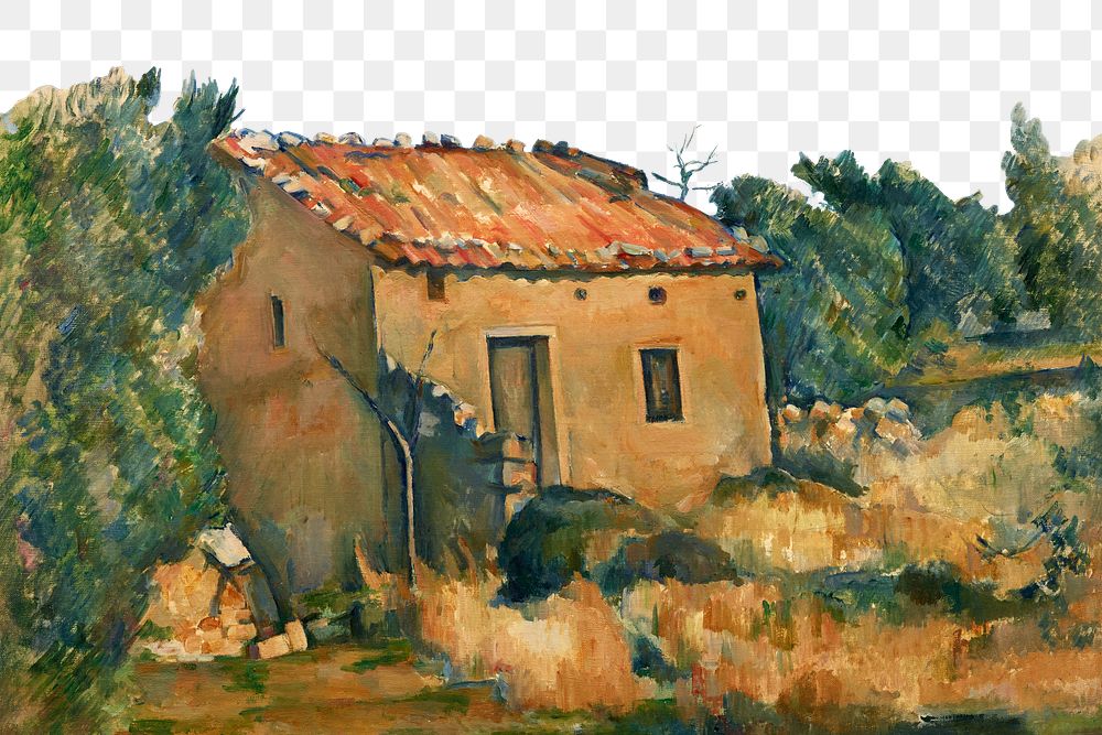 Png Cezanne&rsquo;s Abandoned House border, post-impressionist landscape painting, transparent background.  Remixed by…