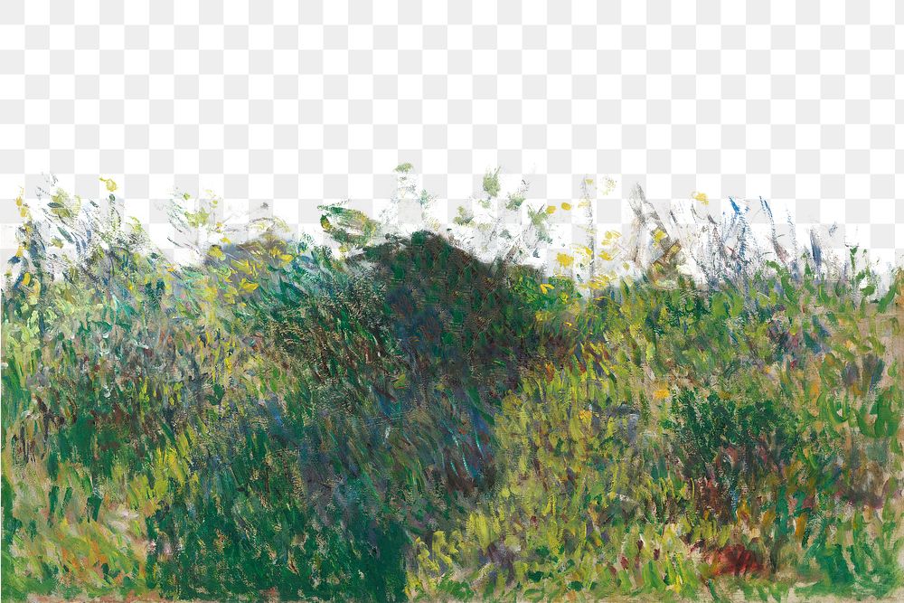 Grass field png Claude Monet's border sticker, transparent background. Remastered by rawpixel.