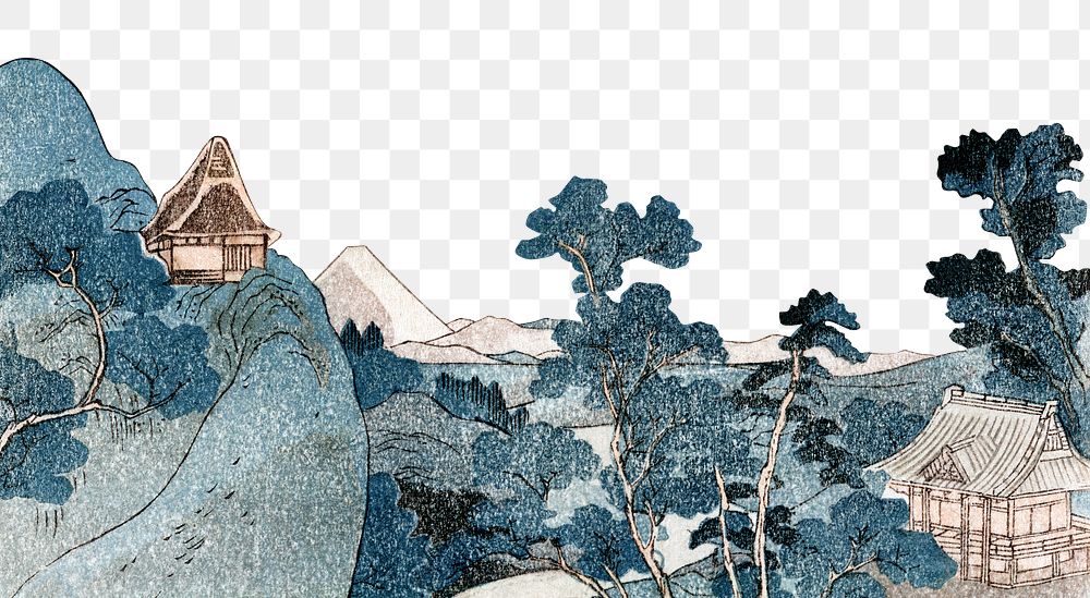Png An evening view of Fuji, transparent background, Japanese ukiyo-e woodblock print by Utagawa Kuniyoshi. Remixed by…