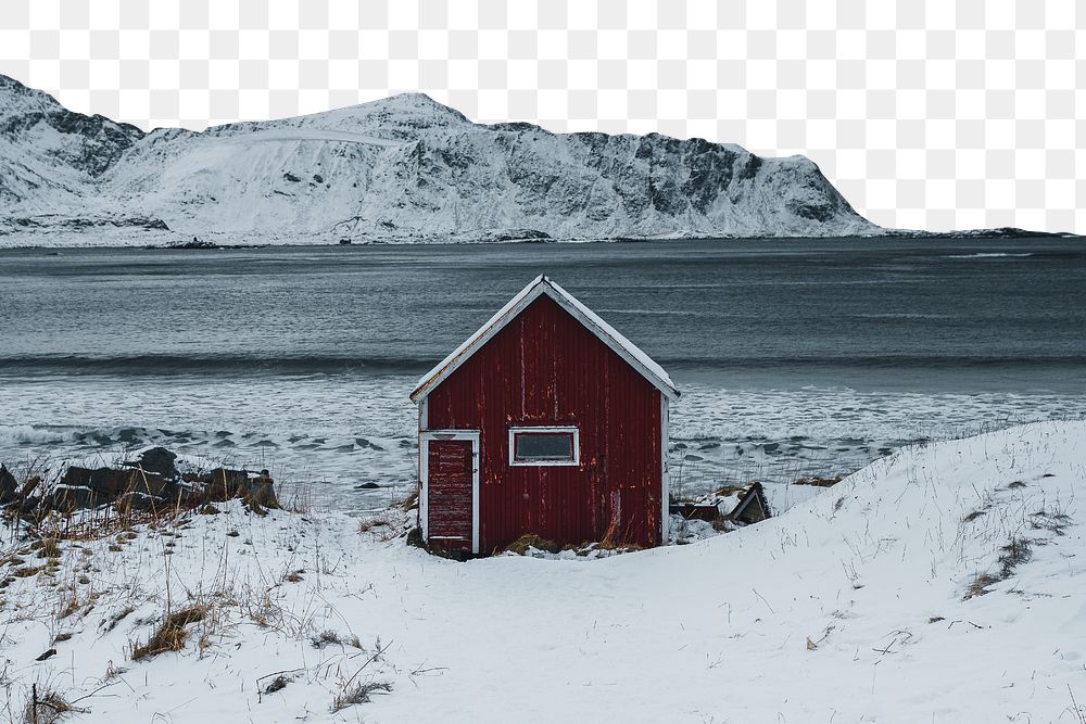 PNG winter red cabin border, transparent background