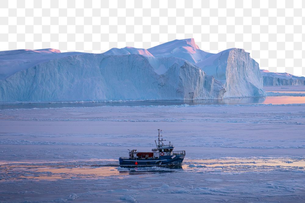 PNG ship & frozen sea border, transparent background