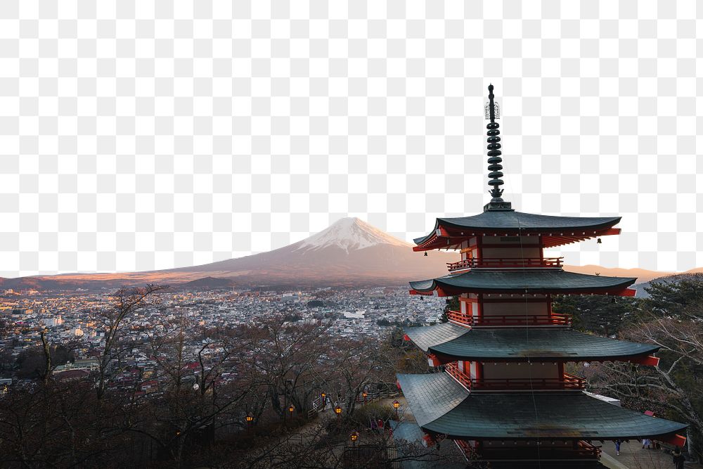 PNG Mt. Fuji & pagoda border, transparent background
