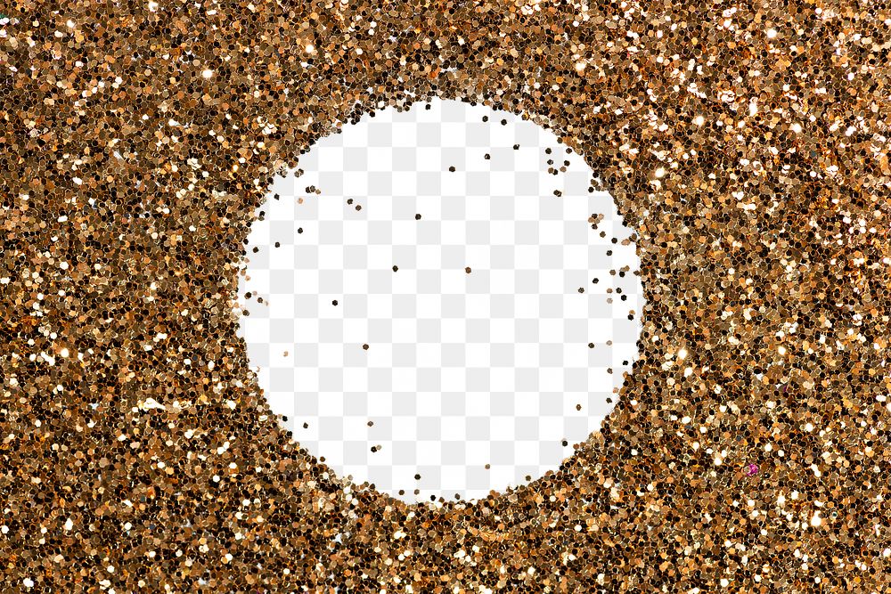 Png gold glittery round frame sticker, transparent background