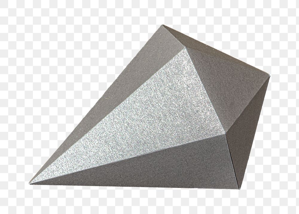 3D geometric png silver asymmetric hexagonal bipyramid paper craft sticker, transparent background